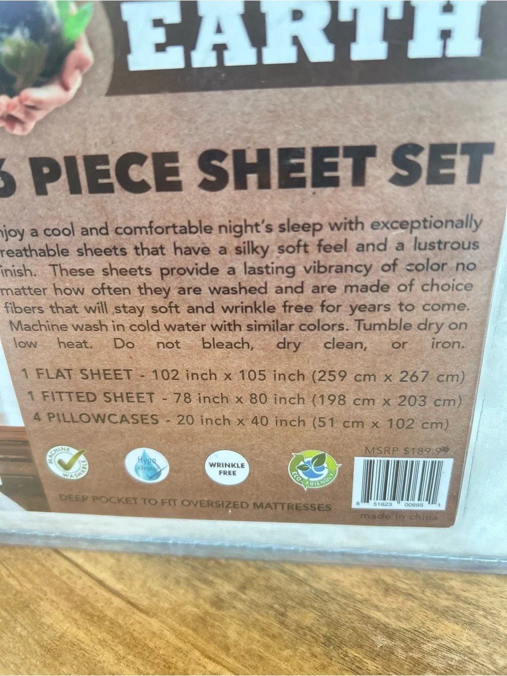 Earth Organic Aloe Vera Bamboo 2000 Series KING SIZE 6-Piece Sheet Set - CREAM